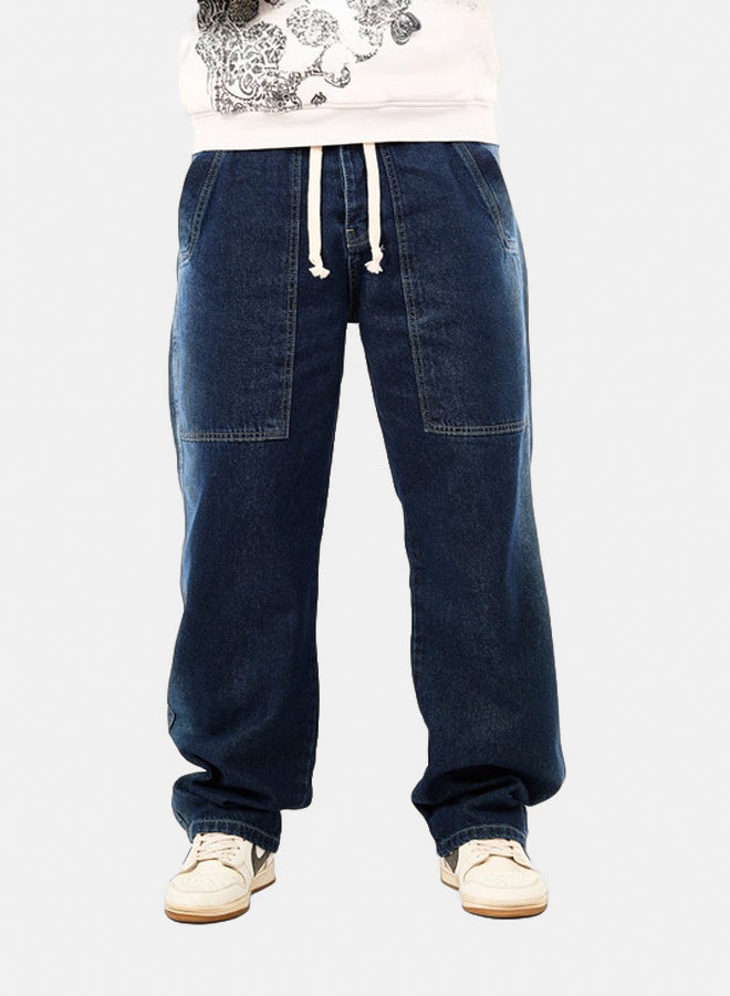 Men'S Dark Blue Wide-Leg Jeans